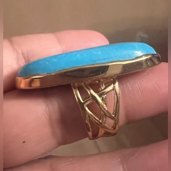 Amrapali Large Turquoise Ring Size 6
Golden Pyrite Matrix Gilded Bezel Open
Work - Picture 4 of 5